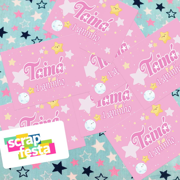 Adesivo Personalizado Retangular Festa Brilha Estrelinha