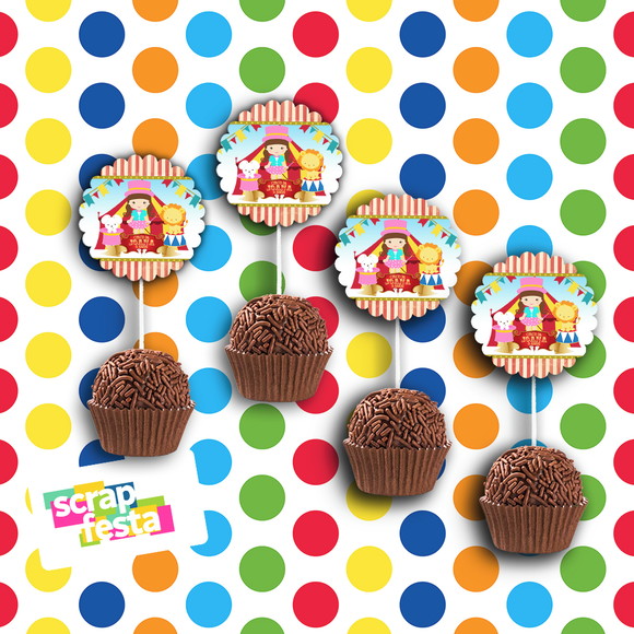 Topper Redondo 3,8 cm Escalopado para Docinho Festa Circo
