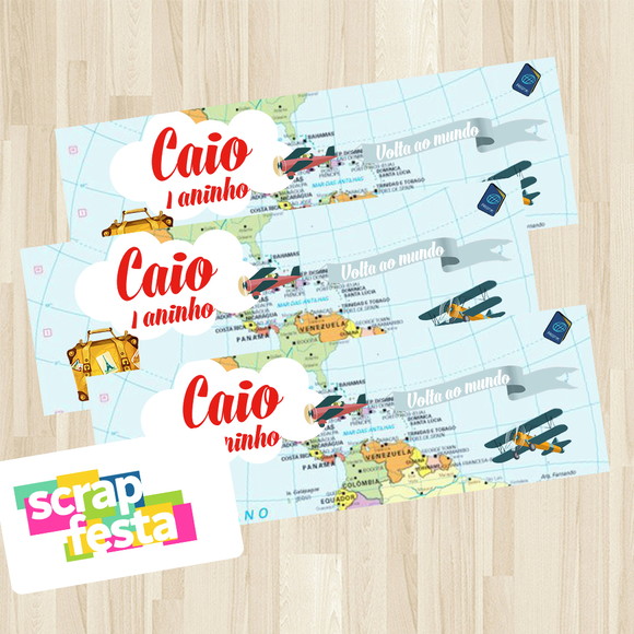 Adesivo Personalizado Retangular 9x3 Volta ao Mundo