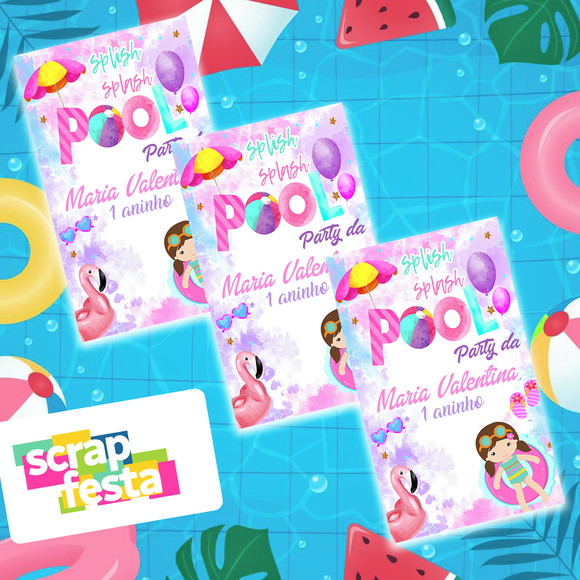 Adesivo Personalizado Retangular 5x3 Festa Pool Party