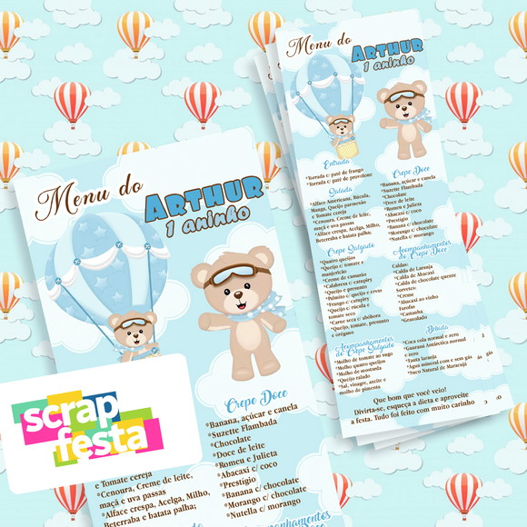 Menu Cardápio Personalizado Festa Urso Baloeiro