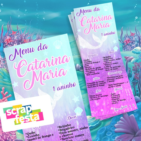 Menu Cardápio Personalizado Festa Sereia