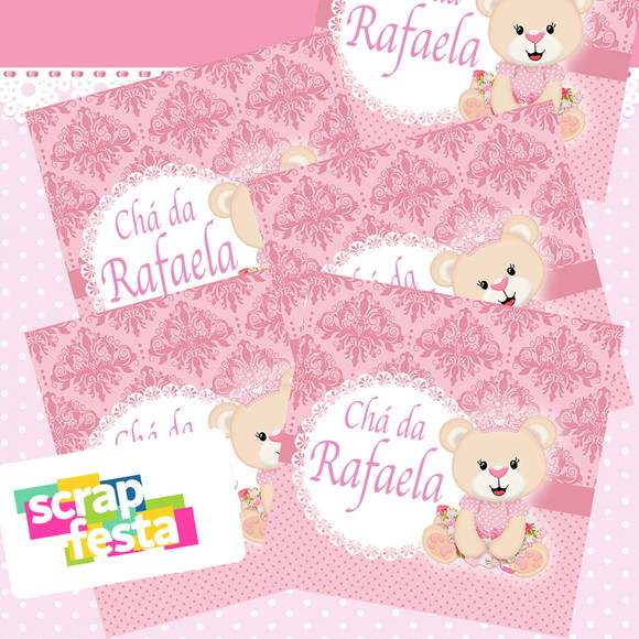 Adesivo Personalizado Quadrado 10x10 Chá de Menina Ursa