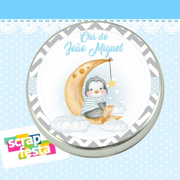Latinha de Chá de Bebê Latinhas Menino Pinguim