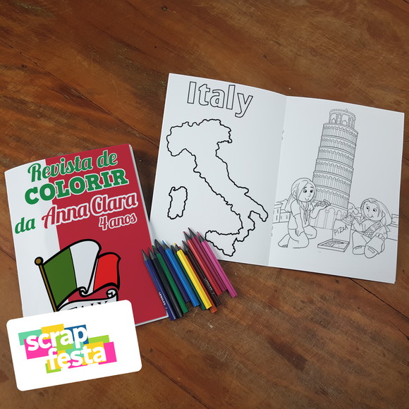 Revista Colorir + Lápis de Cor Festa Itália