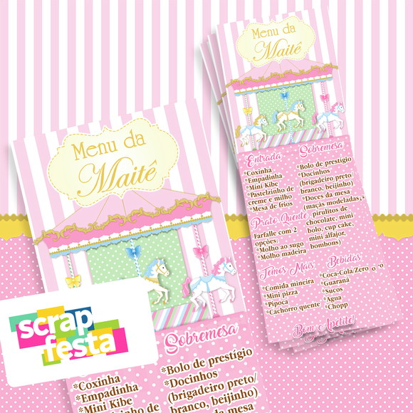 Menu Cardápio Personalizado Festa Carrossel Encantado