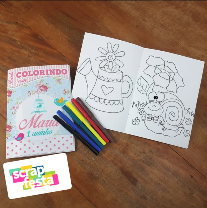 Revista Colorir + Canetinha Festa Jardim Encantado