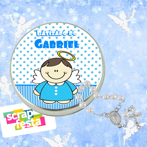 Latinhas Personalizadas Festa Batizado + Mini Terço Branco