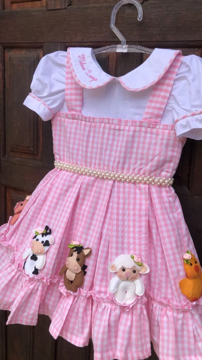 vestido tema fazendinha rosa  menina
