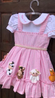 vestido tema fazendinha rosa  menina