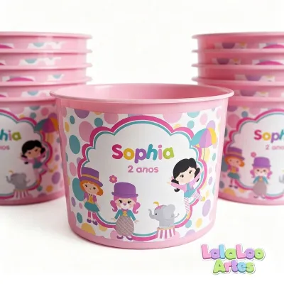 Balde de Pipoca Circo Menina Personalizado