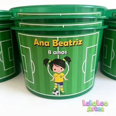 Balde de Pipoca Futebol Menina Personalizado