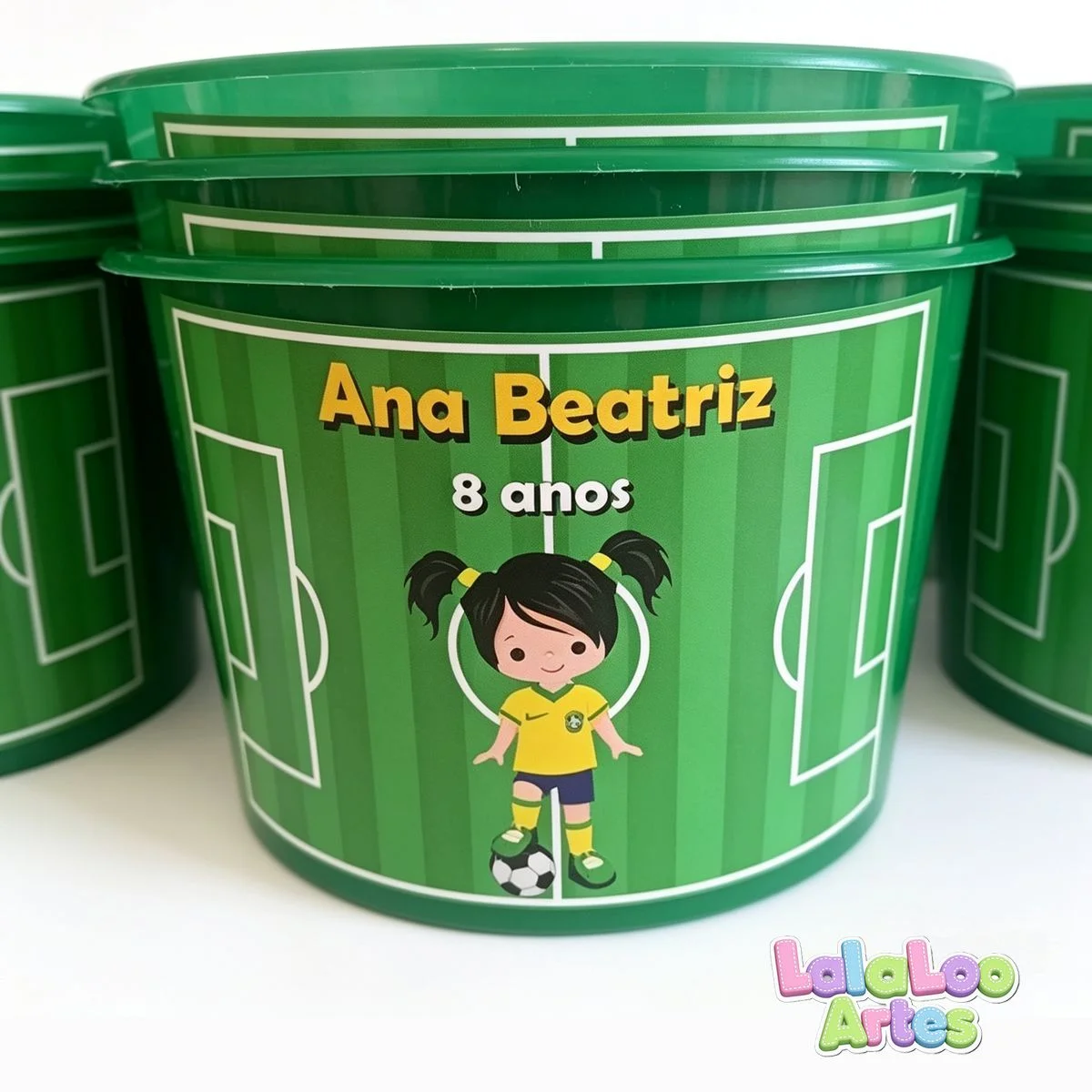 Balde de Pipoca Futebol Menina Personalizado - Imagem 5
