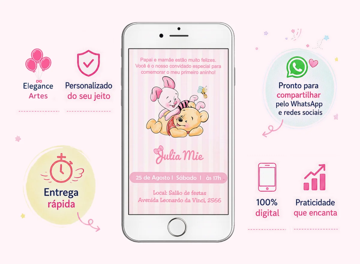 Convite Digital Ursinho Pooh