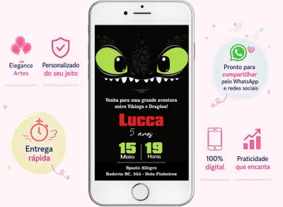 Convite Digital Banguela Baby - Como Treinar o Seu Dragão