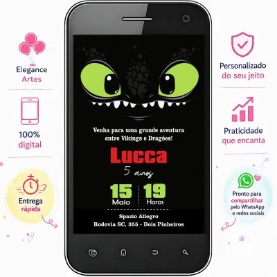 Convite Digital Banguela Baby - Como Treinar o Seu Dragão