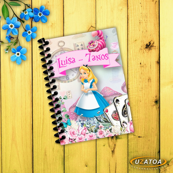 Caderninho com Capa e Folhas Personalizadas - Alice no País das Maravilhas