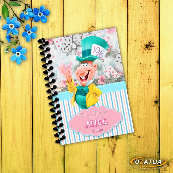 Caderninho com Capa e Folhas Personalizadas - Alice no País das Maravilhas