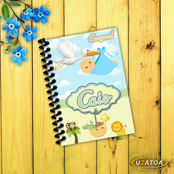 Caderninho com Capa e Folhas Personalizadas - Maternidade Safari