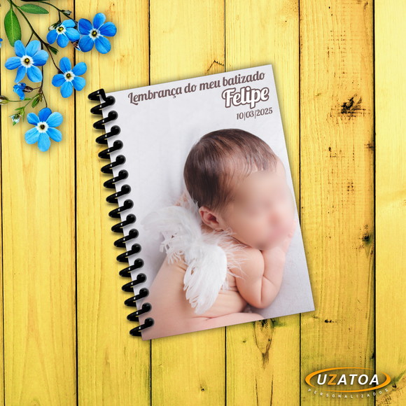 Caderninho com Capa e Folhas Personalizadas - Batizado