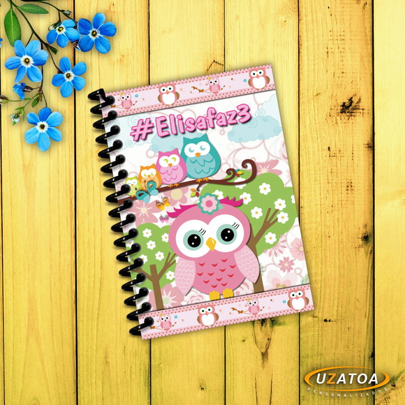 Caderninho com Capa e Folhas Personalizadas - Corujinha
