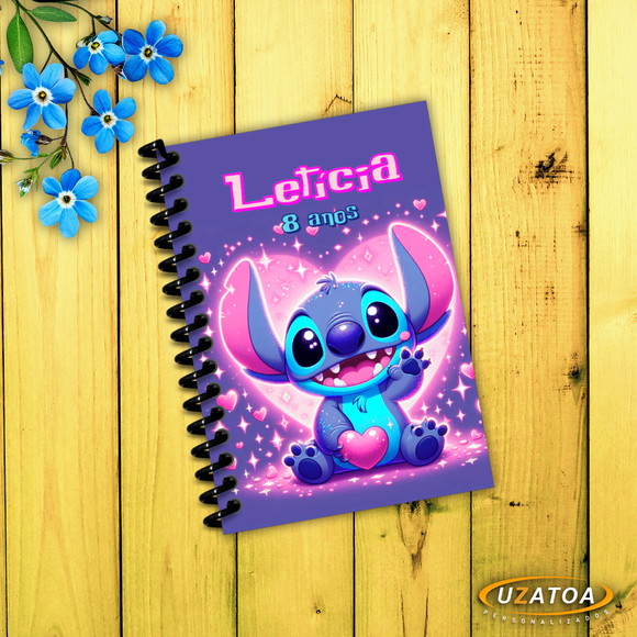Caderninho com Capa e Folhas Personalizados - Stitch