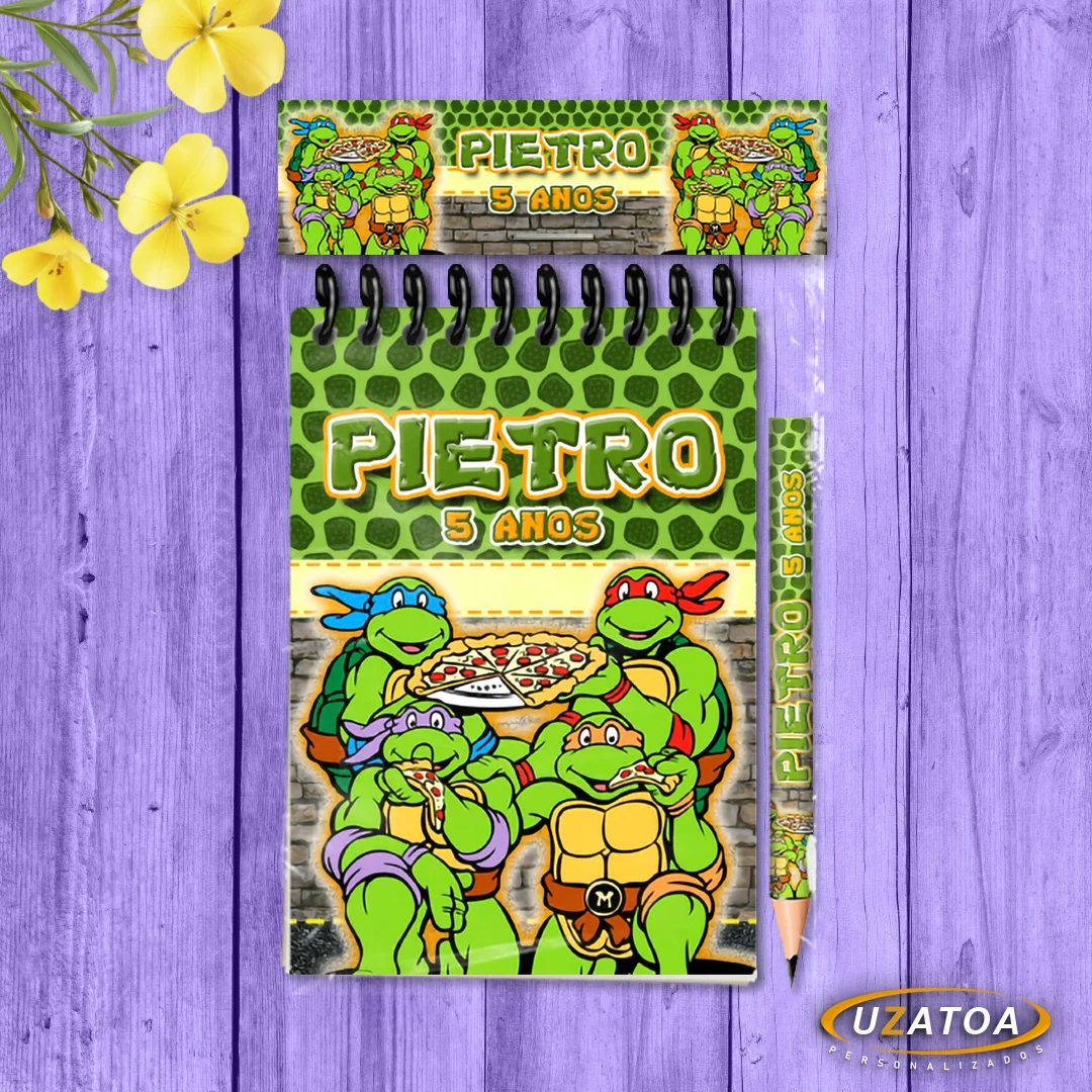 Bloco Personalizado com Lapela e Mini Lápis - Tartarugas Ninja