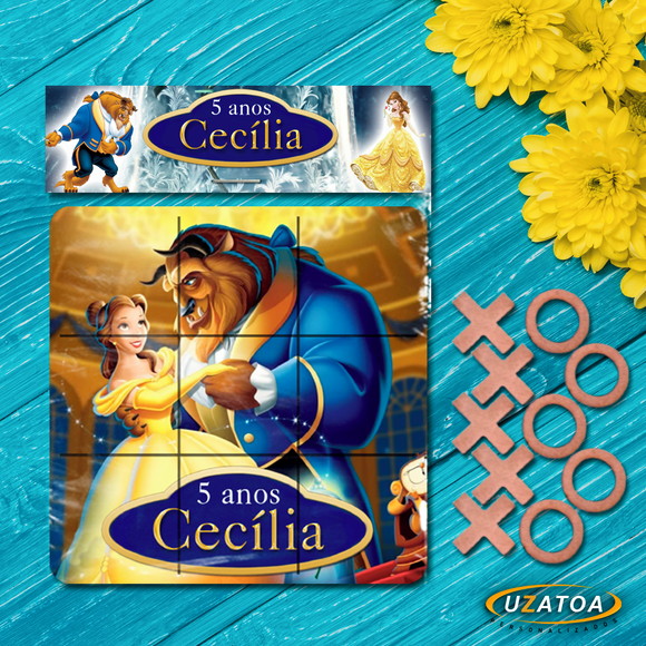Jogo da Velha Personalizado em MDF - A Bela e a Fera
