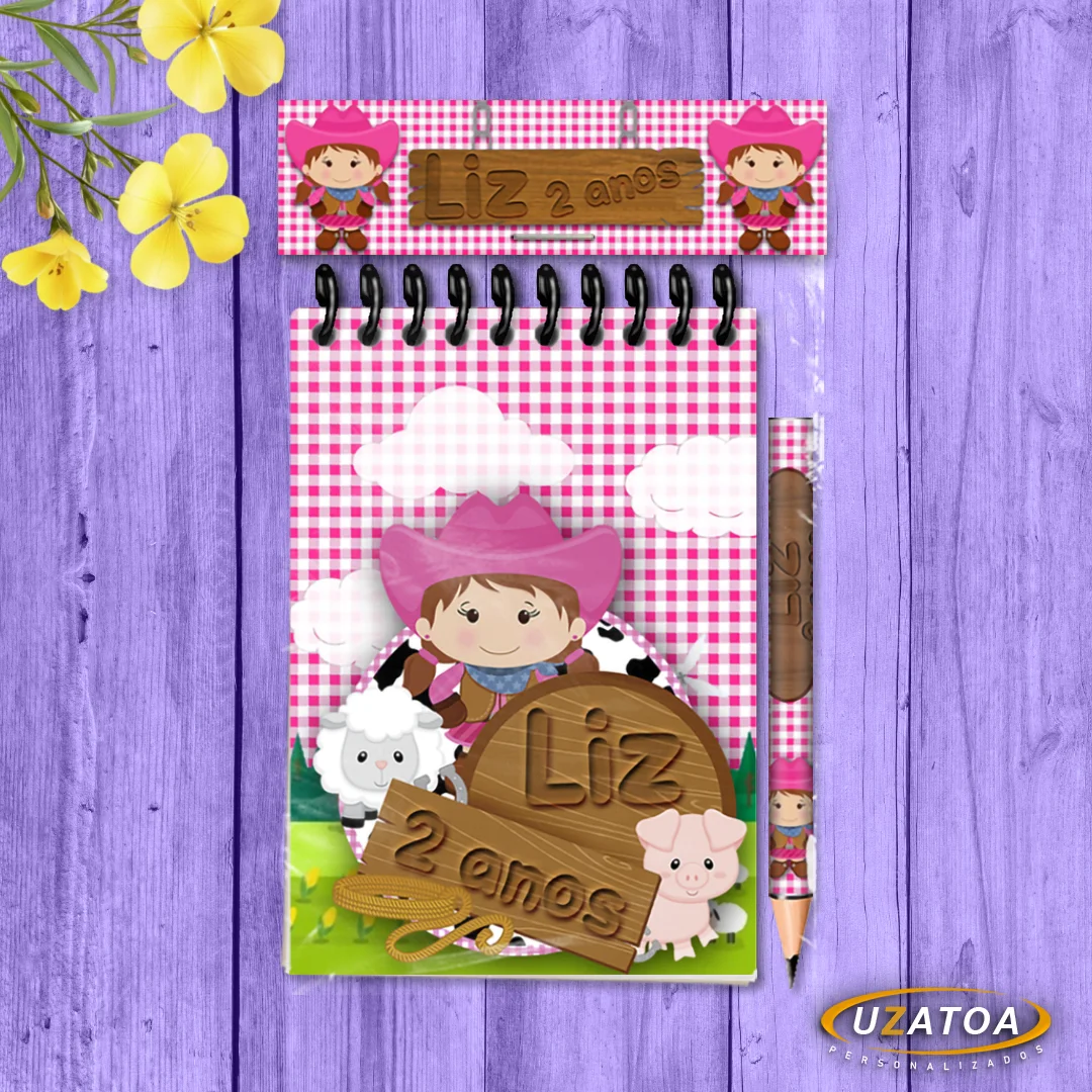 Bloco Personalizado com Lapela e Mini Lápis - Fazendinha