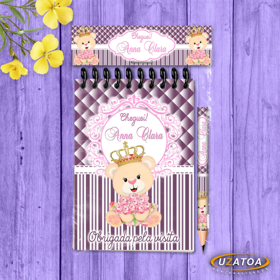 Bloco Personalizado com Lapela e Mini Lápis - Ursinha