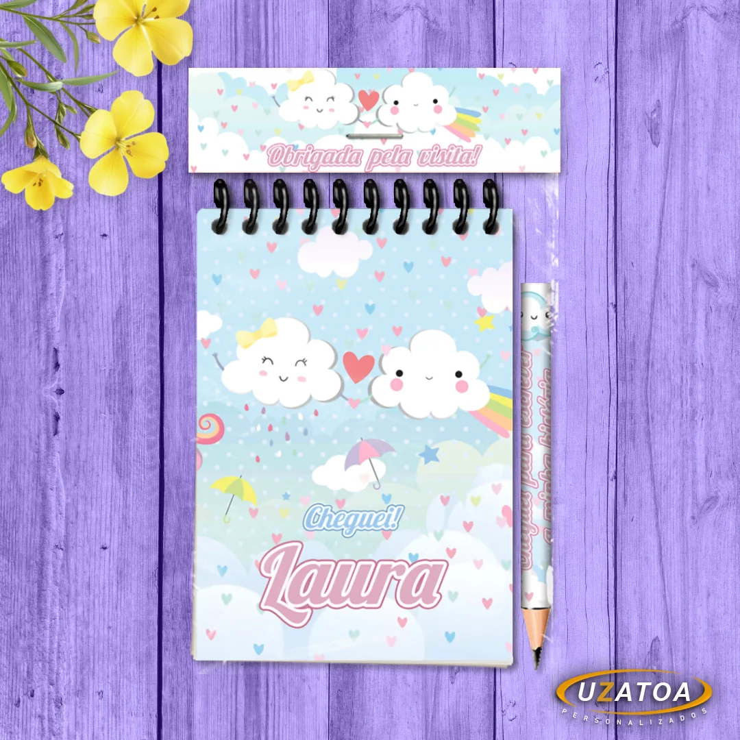 Bloco Personalizado com Lapela e Mini Lápis - Chuva de Amor