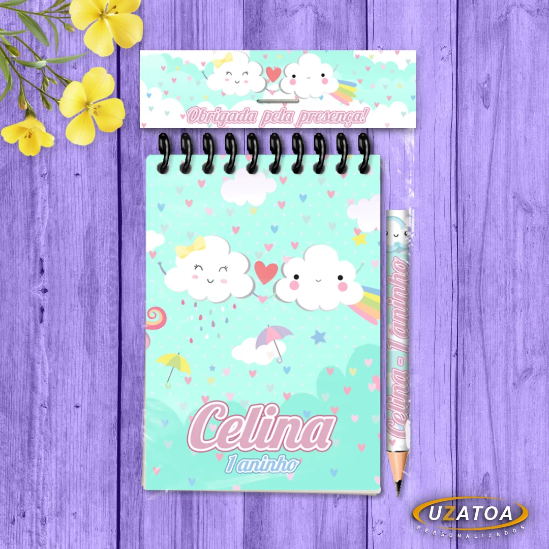 Bloco Personalizado com Lapela e Mini Lápis - Chuva de Amor