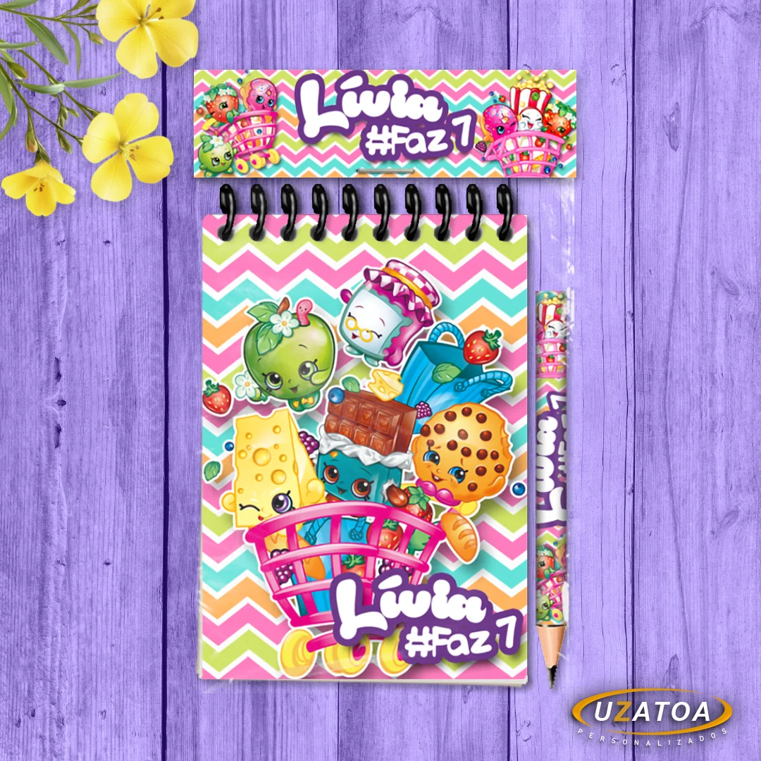 Bloco Personalizado com Lapela e Mini Lápis - Shopkins