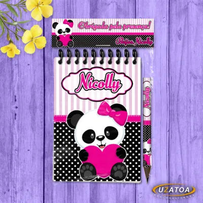 Bloco Personalizado com Lapela e Mini Lápis - Ursa Panda
