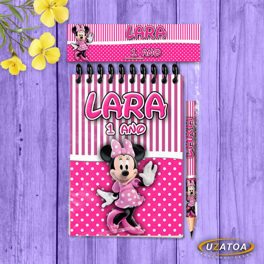 Bloco Personalizado com Lapela e Mini Lápis - Minnie Rosa