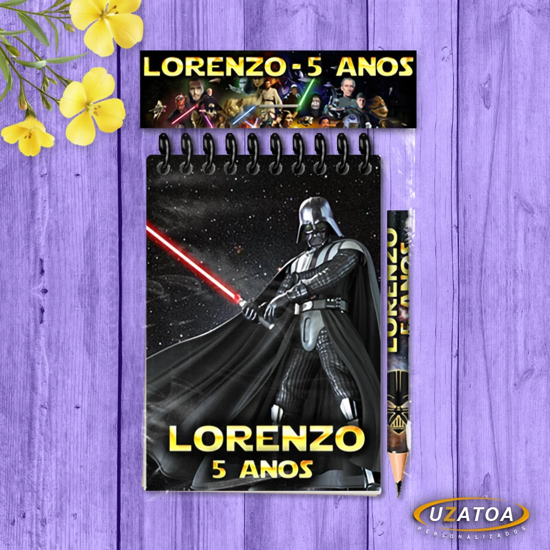 Bloco Personalizado com Lapela e Mini Lápis - Star Wars