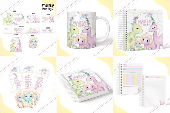 Arquivo de Corte Etiqueta Escolar Dino Baby Menina