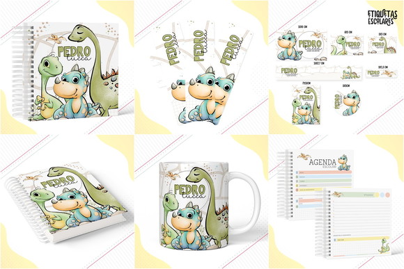 Arquivo de Corte Etiqueta Escolar Dino Baby Menino