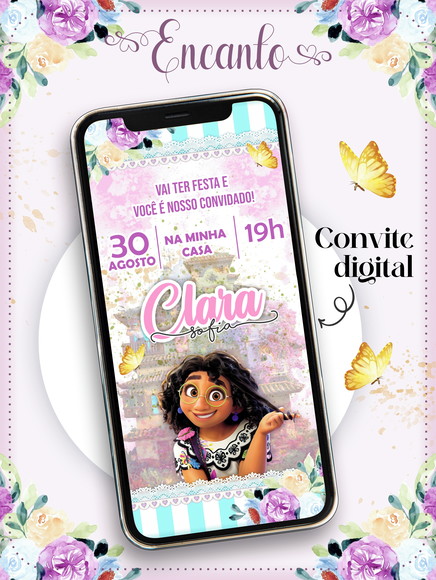 Arte de Convite Digital Encanto pdf e Png
