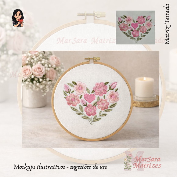 Matriz de Bordado - Coração Floral