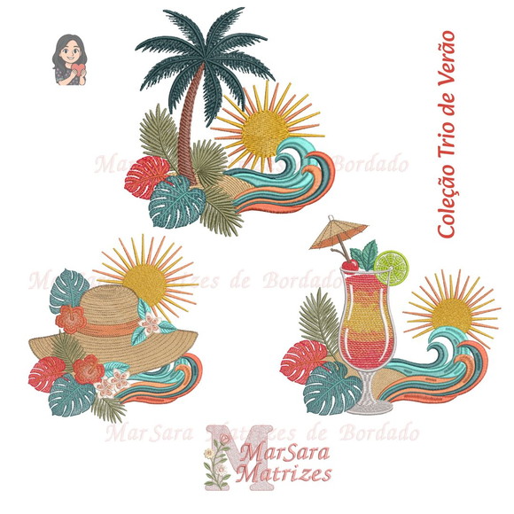 Matrizes de Bordado Trio Verão Tropical