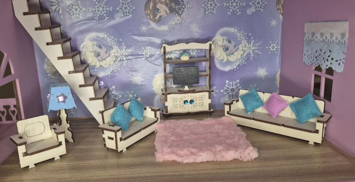 Casa casinha de bonecas tema Frozen com iluminação e decorações - Imagem 3