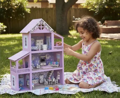 Casa casinha de bonecas tema Frozen com iluminação e decorações