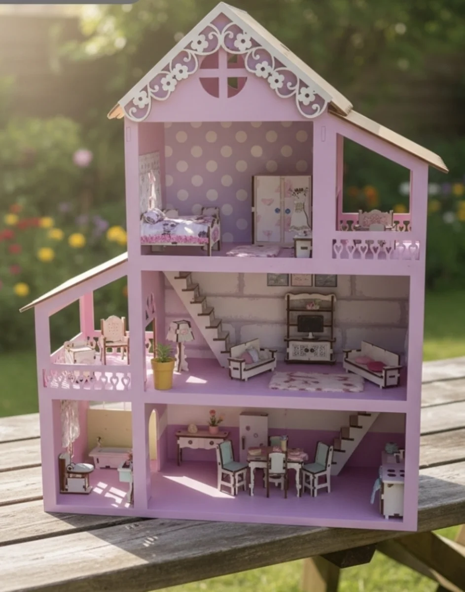 Casa casinha de boneca com iluminação  e decoração