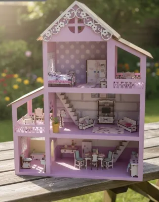 Casa casinha de boneca com iluminação  e decoração