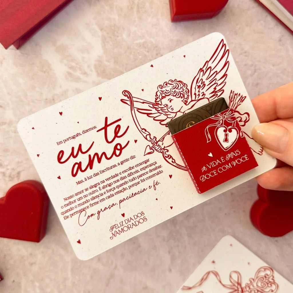 Cartão e Rótulo Adesivo para Chocolate Encontro de Casais
