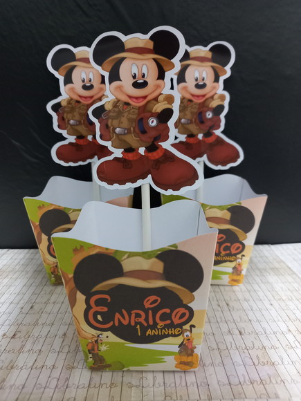 Centro de Mesa Canudo Mickey Safari