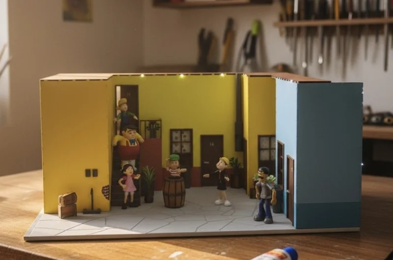 Vila do chaves com 5 personagens e iluminação