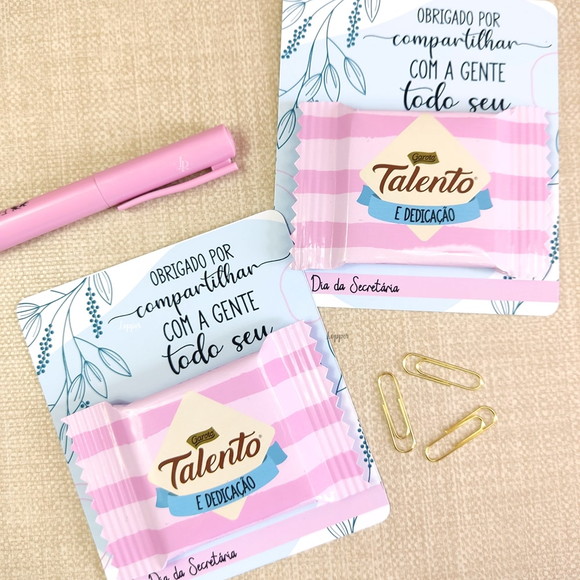 Cartão e Rótulo para Chocolate Mini Talento Dia da Secretaria