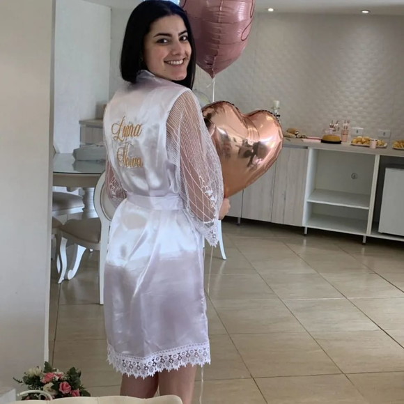 Robe Cetim Elastano Personalizado Manga de Tule - Imagem 3
